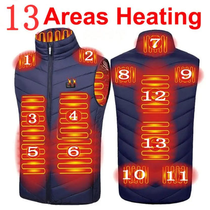 Men USB Infrared 17 Heating Areas Vest Jacket Men Winter Electric Heated Vest Waistcoat for Sports Hiking Oversized 5XL